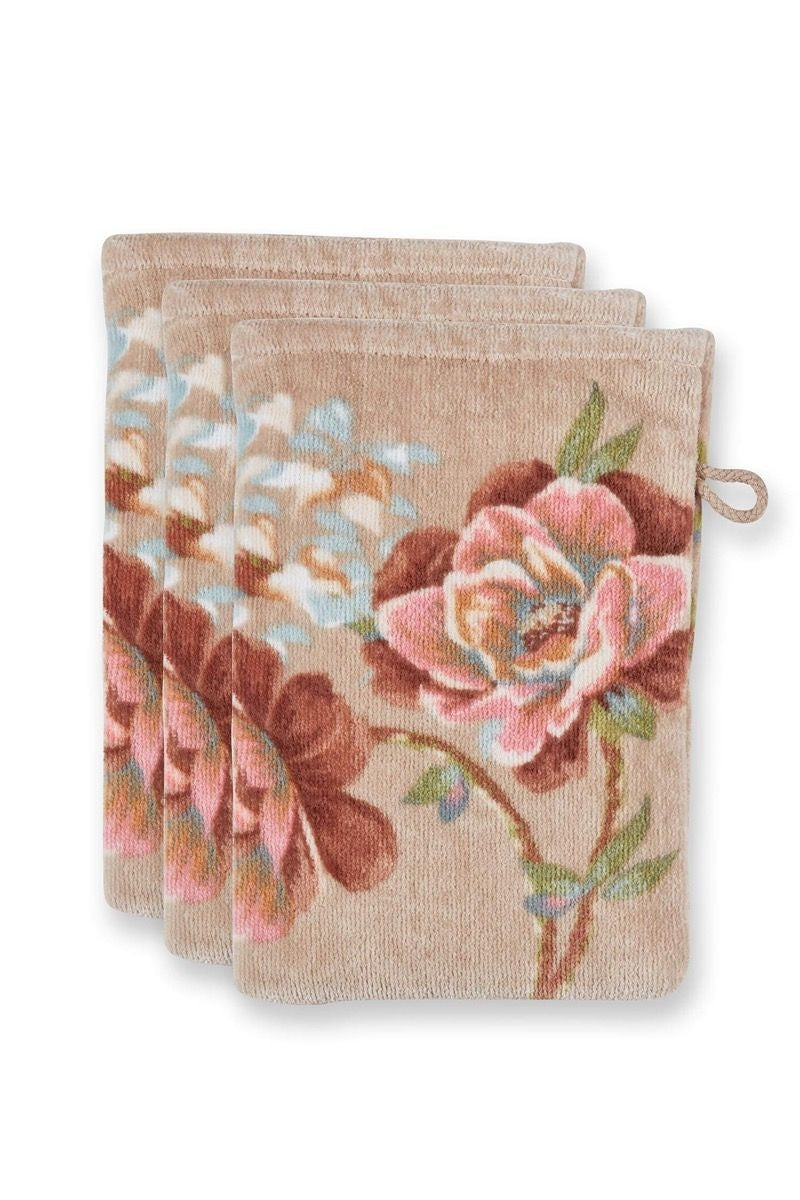 Pip Studio Secret Garden washandje 16x22 cm set van 3