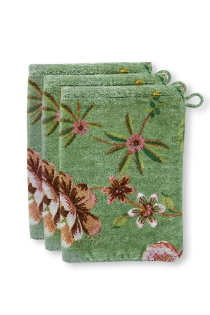 Pip Studio Secret Garden washandje 16x22 cm set van 3