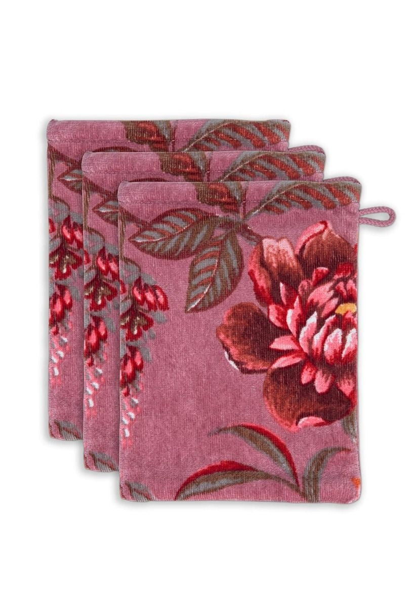 Pip Studio Secret Garden washandje 16x22 cm set van 3