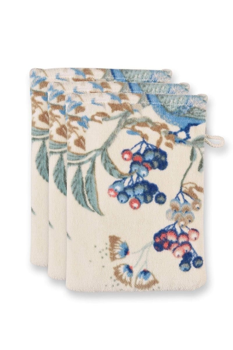 Pip Studio Secret Garden washandje 16x22 cm set van 3